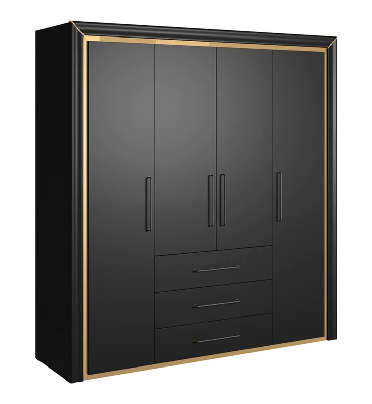 Allen Wooden Wardrobe With 4 Hinged Doors In Black