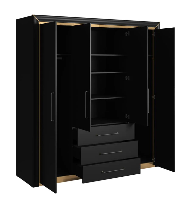 Allen Wooden Wardrobe With 4 Hinged Doors In Black