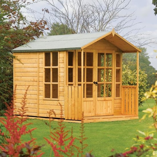 Photo of Allensford wooden 7x7 summer house in dipped honey brown