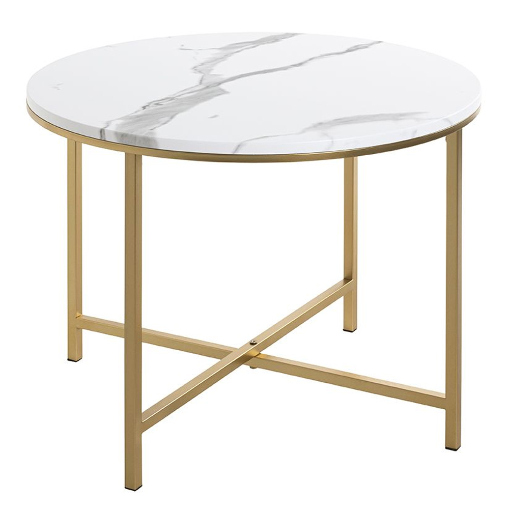 Allerton Large Wooden Round End Table In White Marble Effect