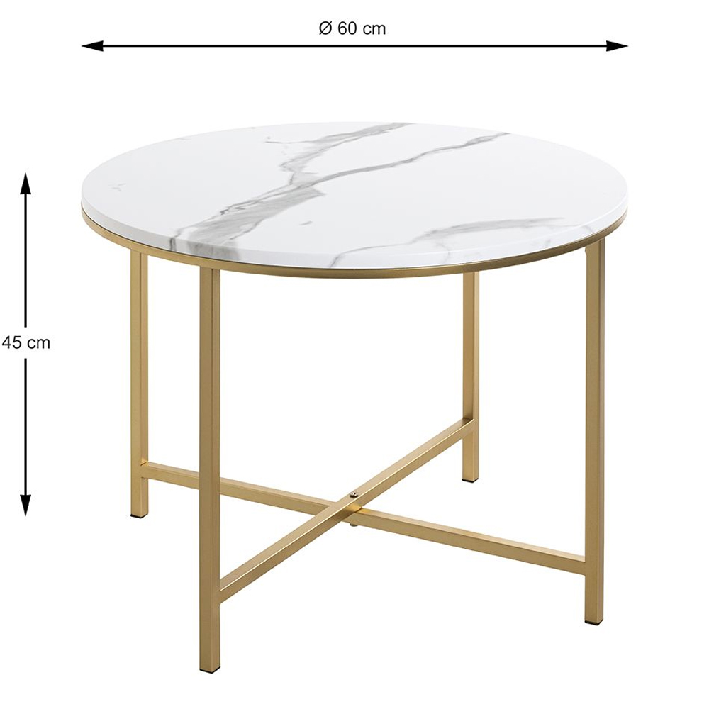 Allerton Large Wooden Round End Table In White Marble Effect