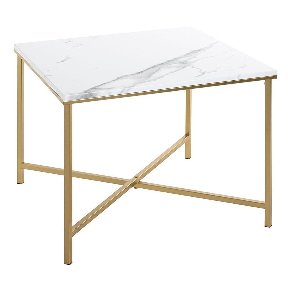 Allerton Large Wooden Square End Table In White Marble Effect