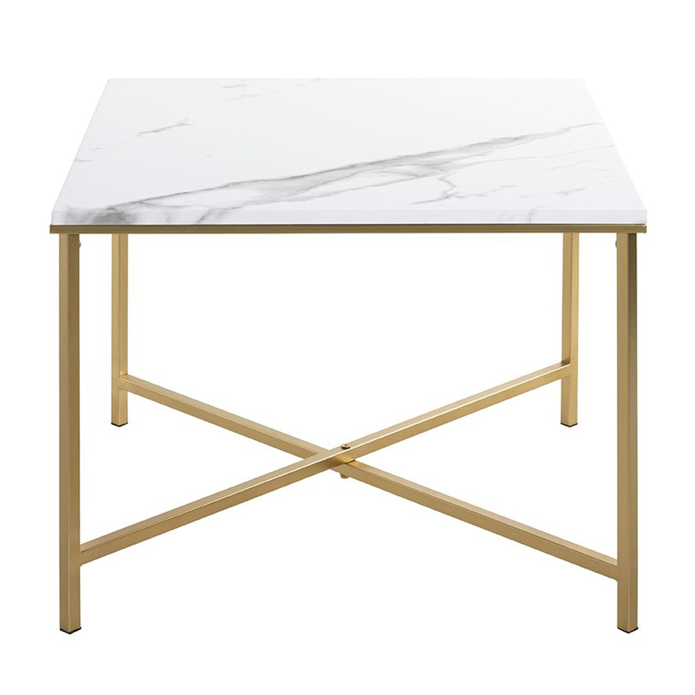 Allerton Large Wooden Square End Table In White Marble Effect