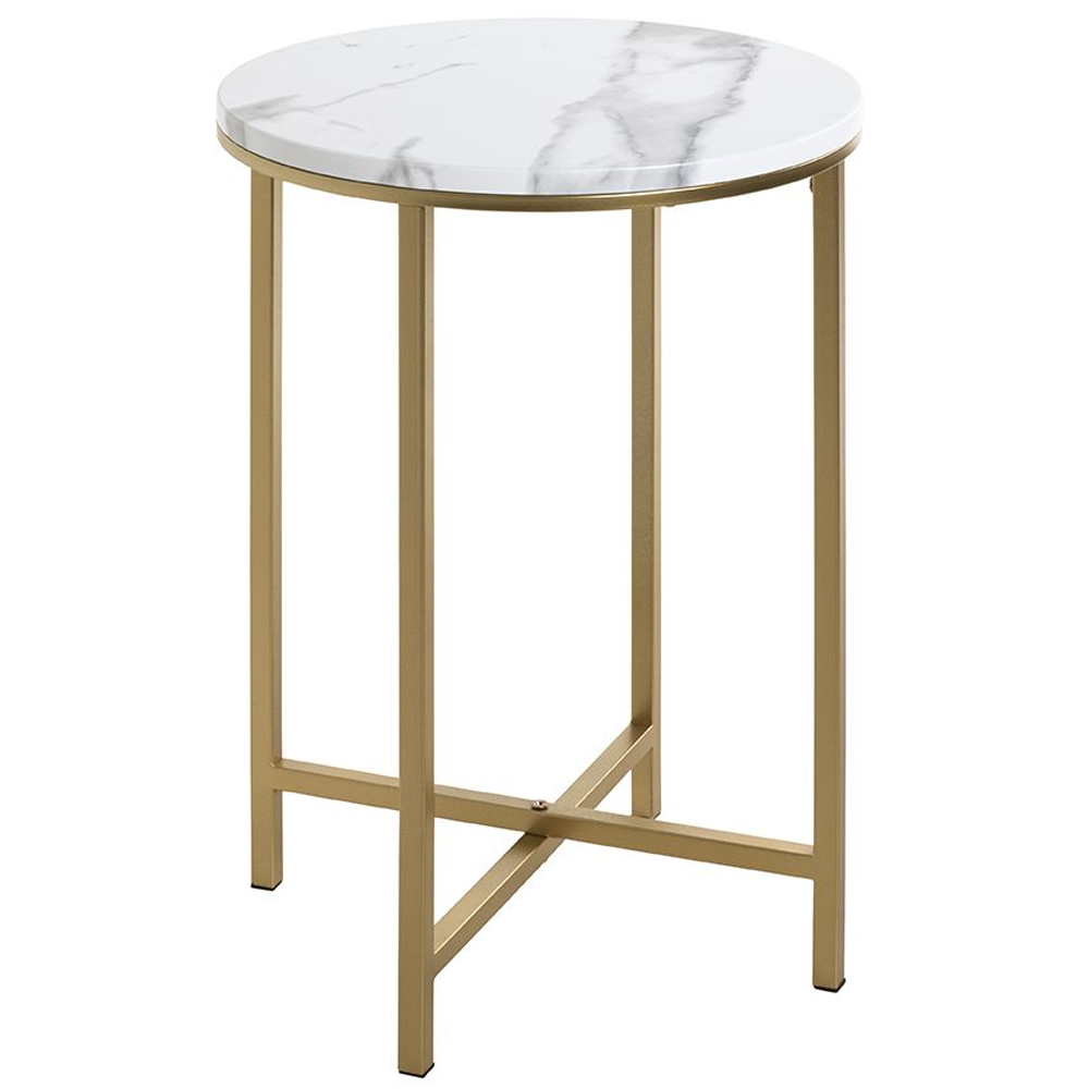 Allerton Small Wooden Round End Table In White Marble Effect