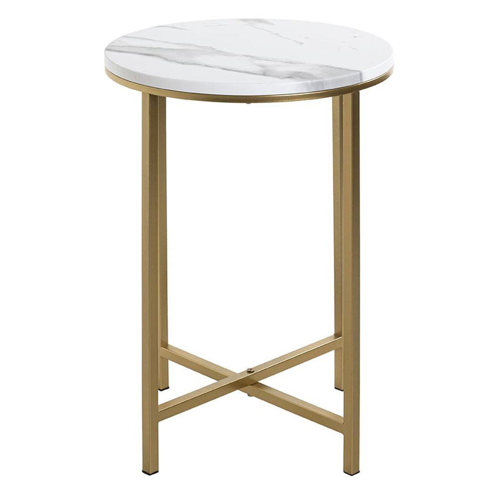 Allerton Small Wooden Round End Table In White Marble Effect