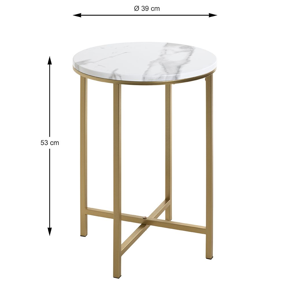 Allerton Small Wooden Round End Table In White Marble Effect