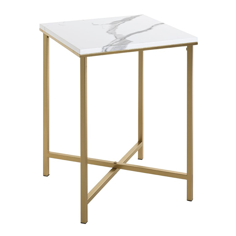 Allerton Small Wooden Square End Table In White Marble Effect