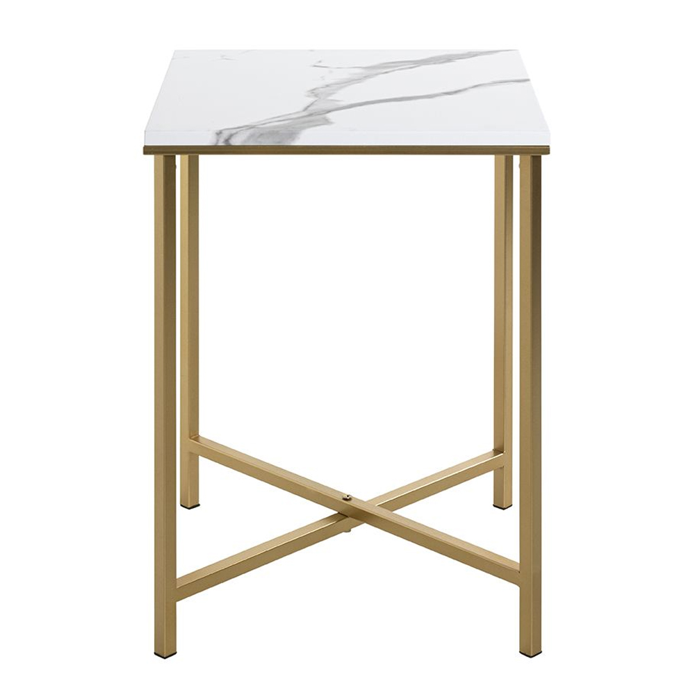 Allerton Small Wooden Square End Table In White Marble Effect