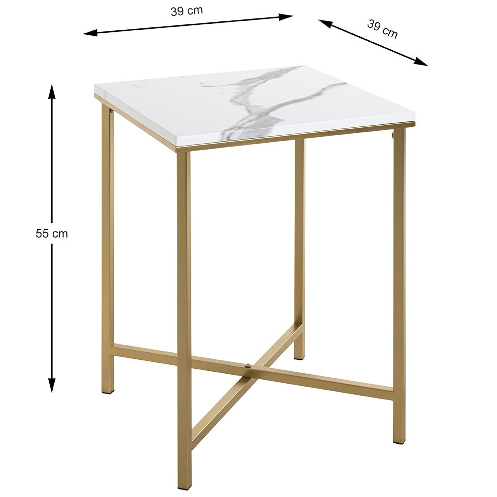 Allerton Small Wooden Square End Table In White Marble Effect