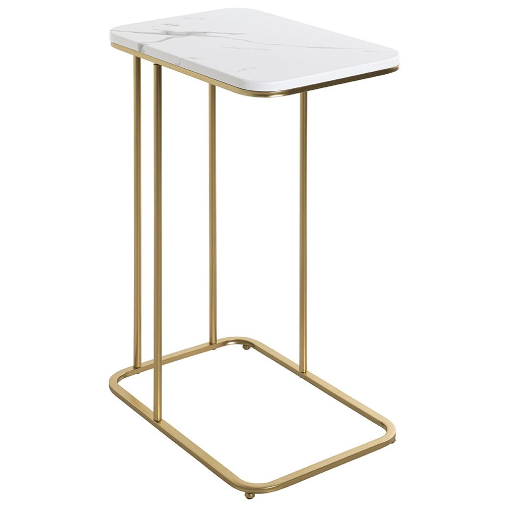 Allerton Wooden Rectangular End Table In White Marble Effect