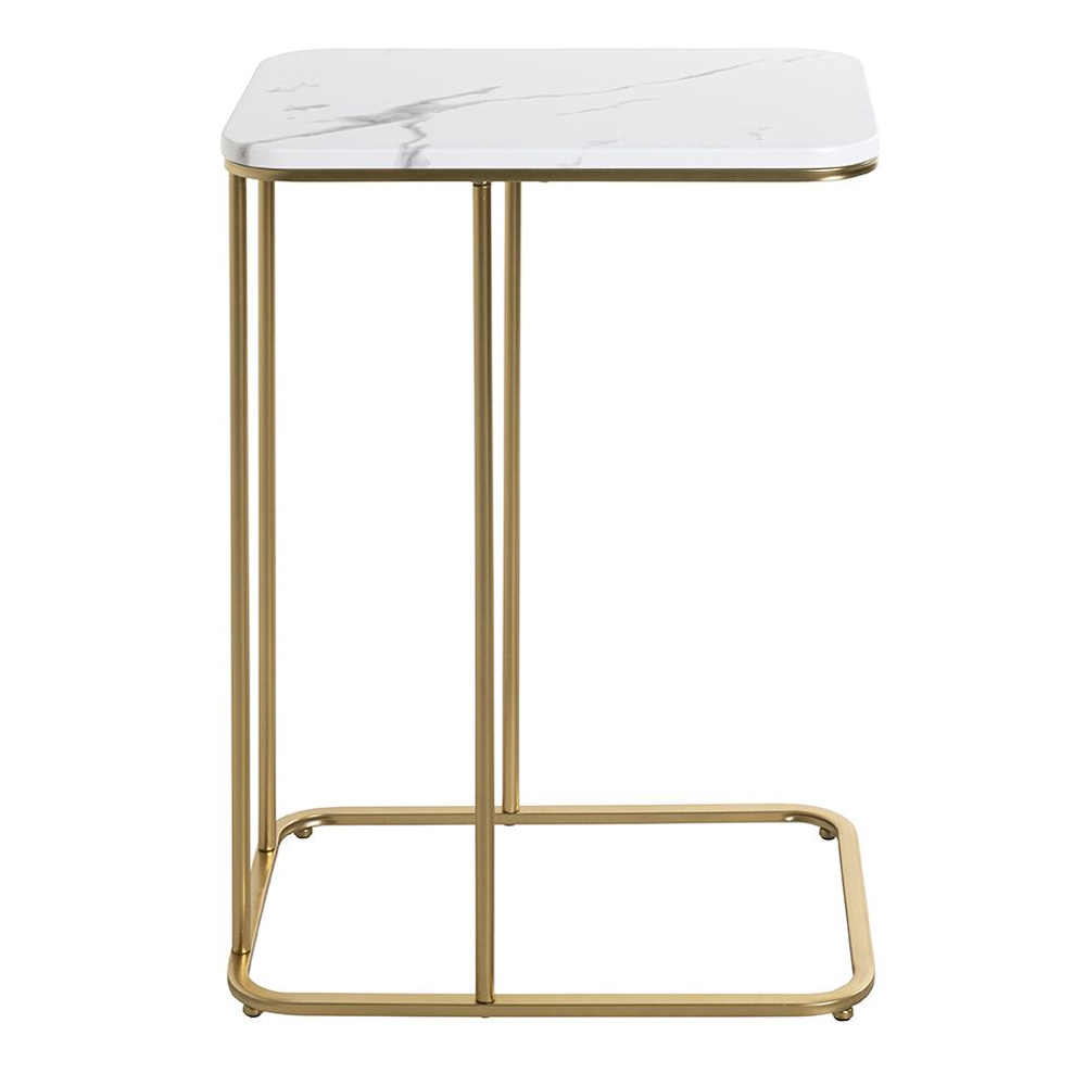 Allerton Wooden Rectangular End Table In White Marble Effect