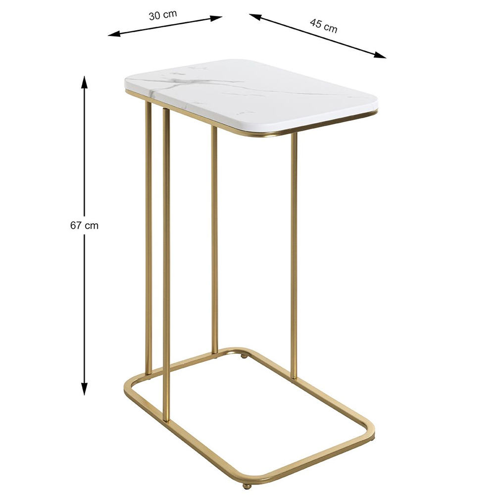 Allerton Wooden Rectangular End Table In White Marble Effect