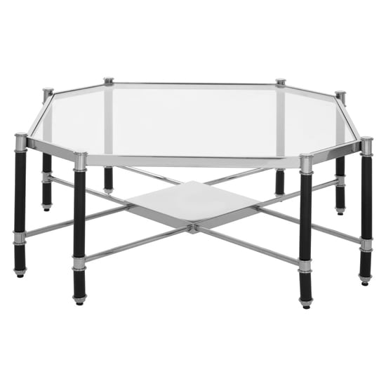 Allessa Clear Glass Coffee Table With Black And Silver Frame