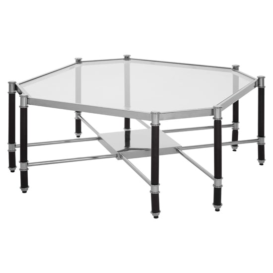 Photo of Allessa clear glass coffee table with black and silver frame