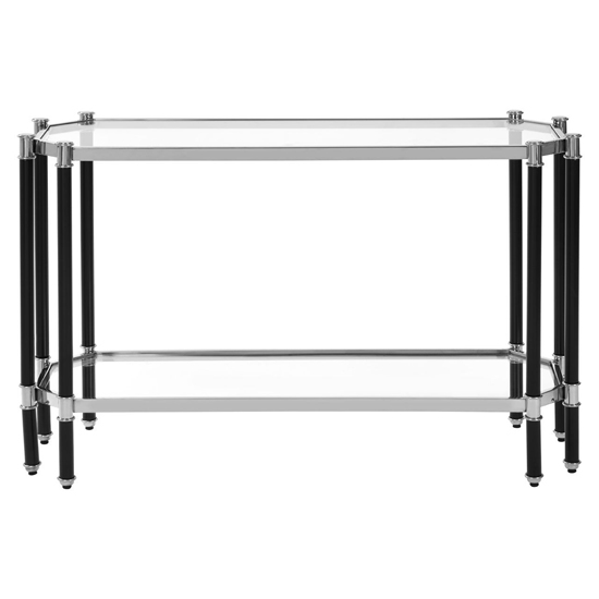 Allessa Clear Glass Console Table With Black And Silver Frame_2