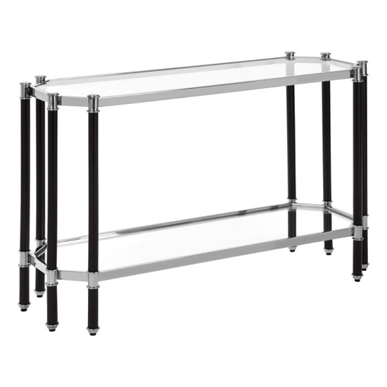 Photo of Allessa clear glass console table with black and silver frame