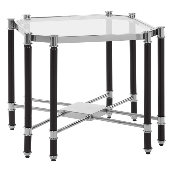 Allessa Clear Glass End Table With Black And Silver Frame_1