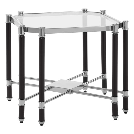 Read more about Allessa clear glass end table with black and silver frame