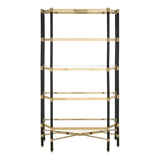 Allessa Clear Glass Shelving Unit With Black And Gold Frame