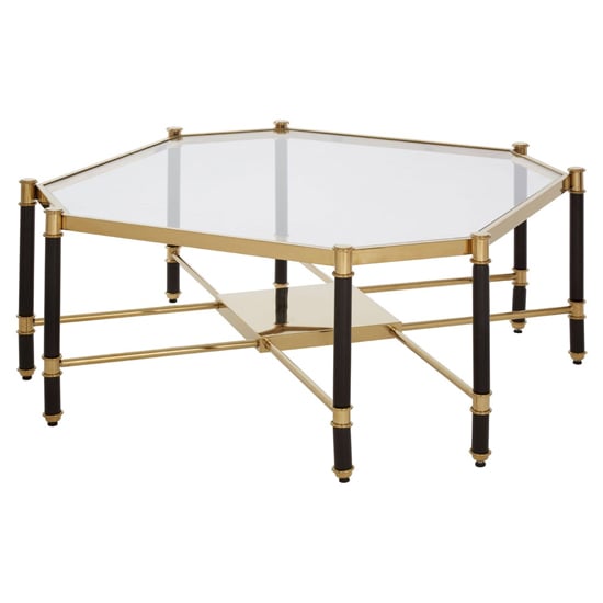 Product photograph of Allessa Clear Glass Coffee Table With Black And Gold Frame from Furniture in Fashion