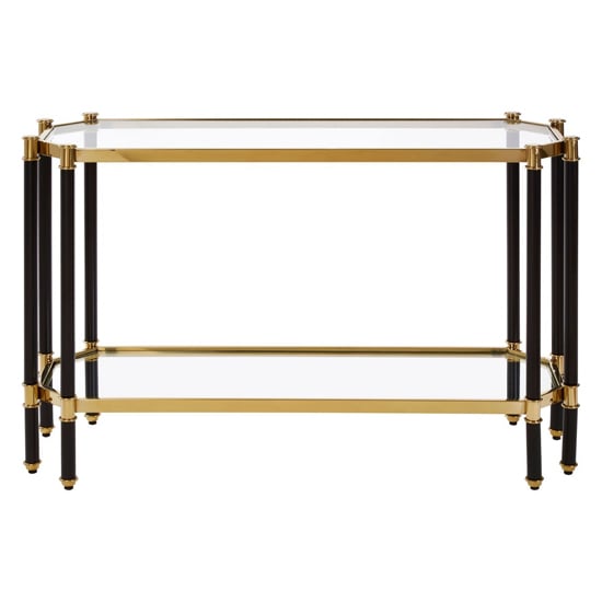 Allessa Clear Glass Console Table With Black And Gold Frame_2