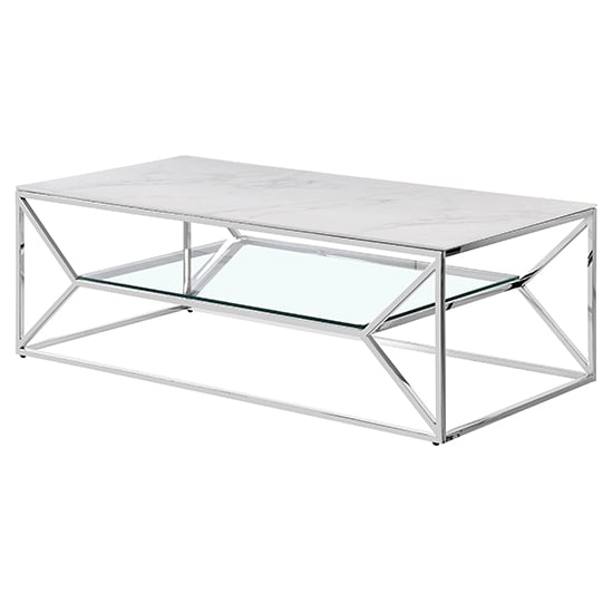 Allinto Marble Effect Glass Top Coffee Table In White And Grey