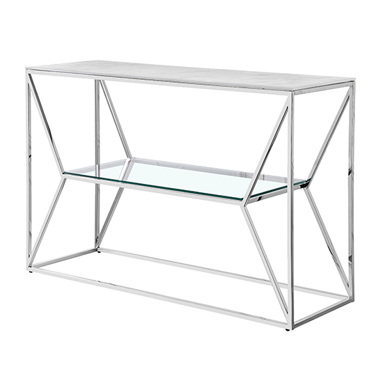 Product photograph of Allinto Marble Effect Glass Top Console Table In White And Grey from Furniture in Fashion