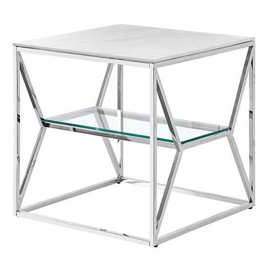 Allinto Marble Effect Glass Top Side Table In White And Grey_1