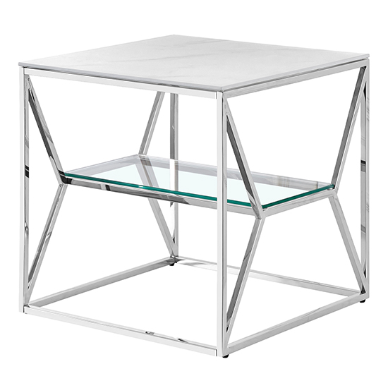 Product photograph of Allinto Marble Effect Glass Top Side Table In White And Grey from Furniture in Fashion