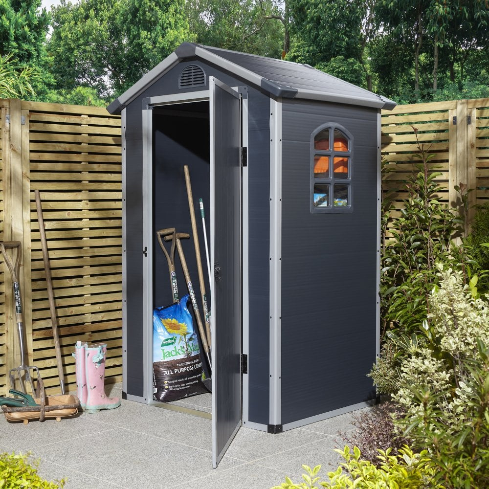 Alloya Plastic Garden Shed With Foundation Kit In Dark Grey 4x3