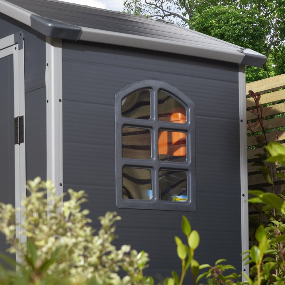 Alloya Plastic Garden Shed With Foundation Kit In Dark Grey 4x3