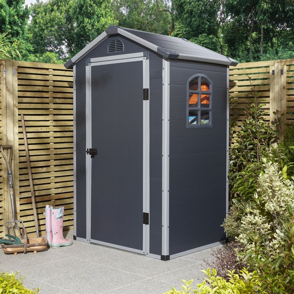 Alloya Plastic Garden Shed With Foundation Kit In Dark Grey 4x3
