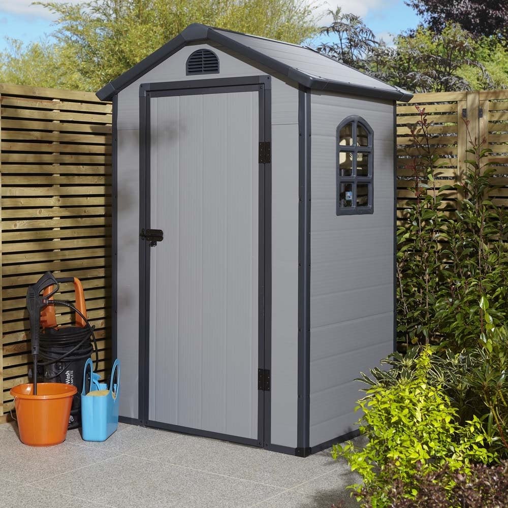 Alloya Plastic Garden Shed With Foundation Kit In Light Grey 4x3