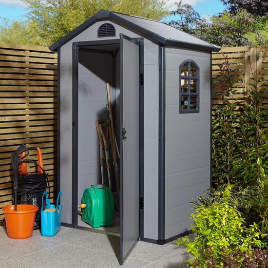 Product photograph of Alloya Plastic 4x3 Apex Shed In Light Grey from Furniture in Fashion