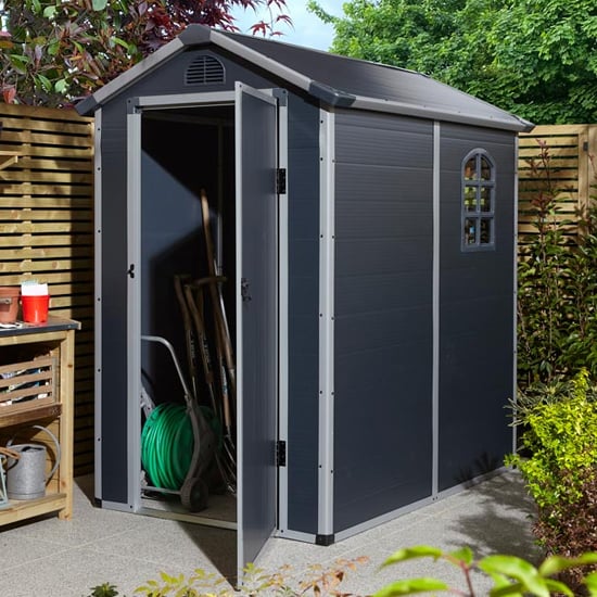 Product photograph of Alloya Plastic 4x6 Apex Shed In Dark Grey from Furniture in Fashion
