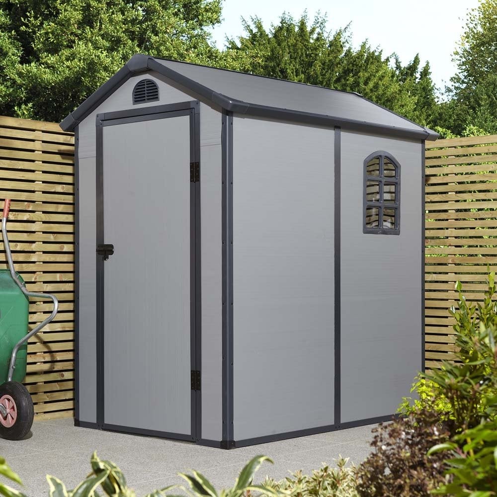 Alloya Plastic Garden Shed With Foundation Kit In Light Grey 4x6