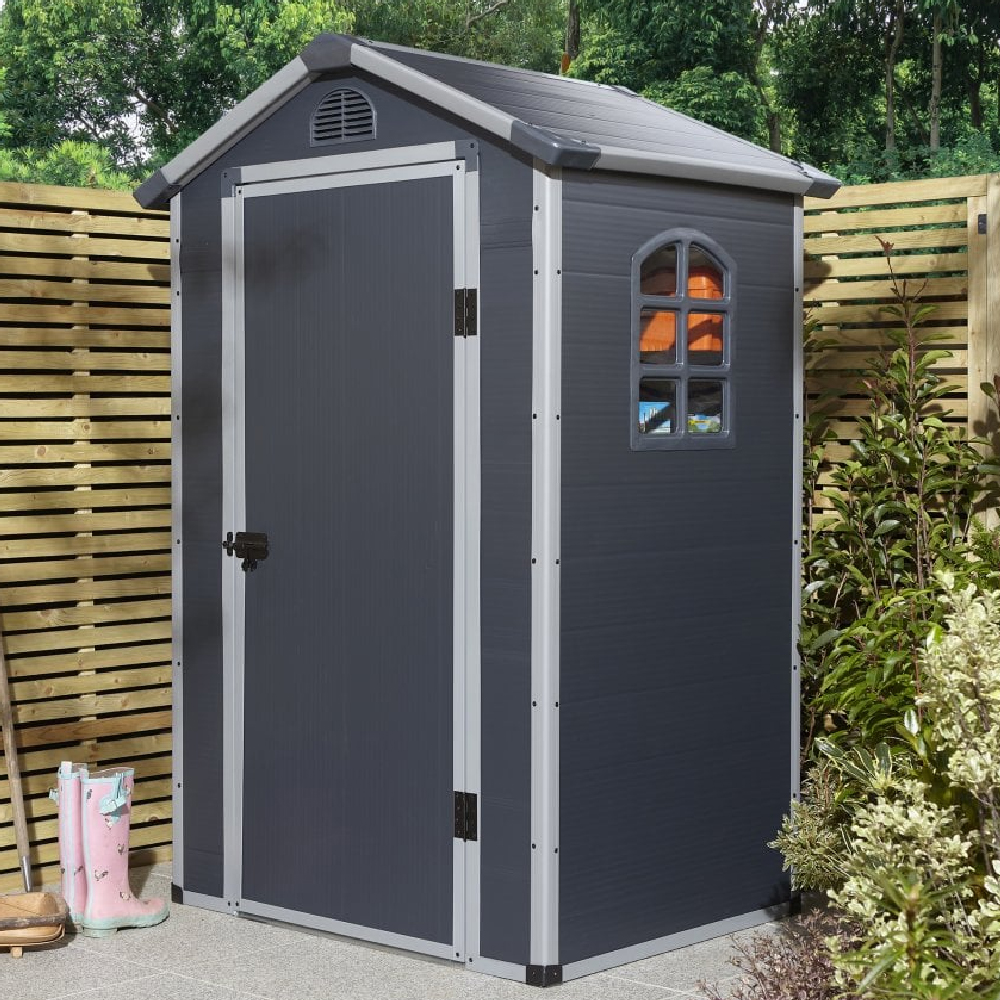 Alloya Plastic Garden Apex Shed In Dark Grey 4x3