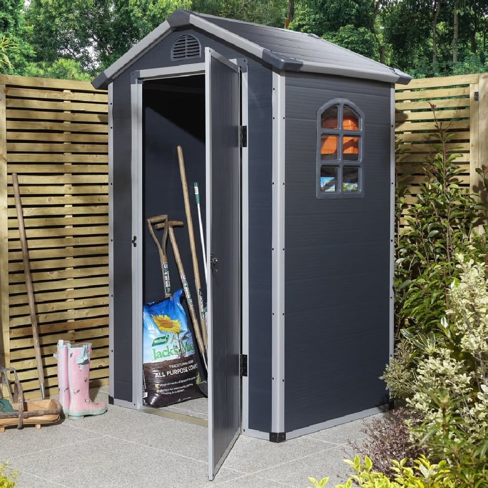 Alloya Plastic Garden Apex Shed In Dark Grey 4x3