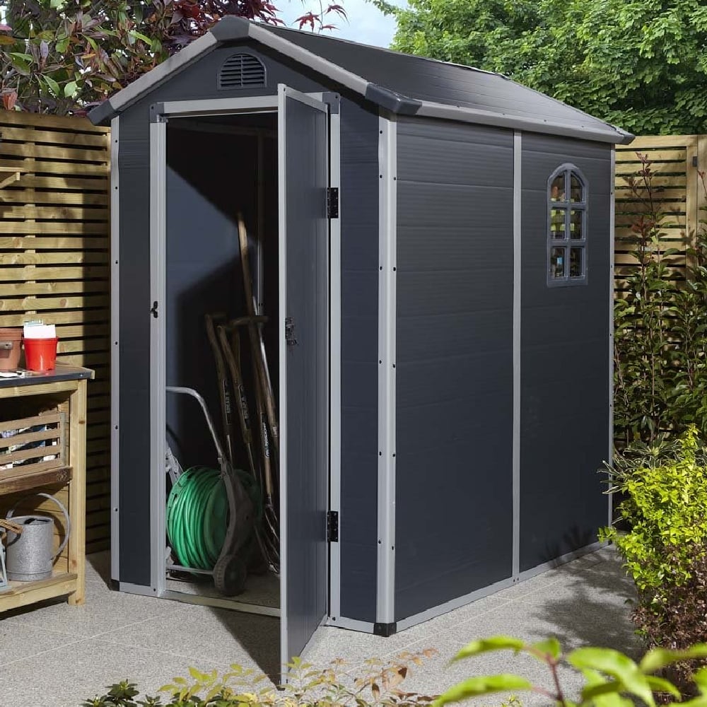 Alloya Plastic Garden Apex Shed In Dark Grey 4x6