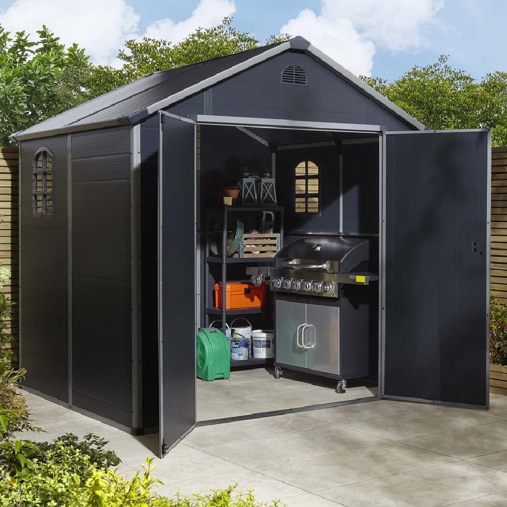 Alloya Plastic Garden Apex Shed In Dark Grey 8x6