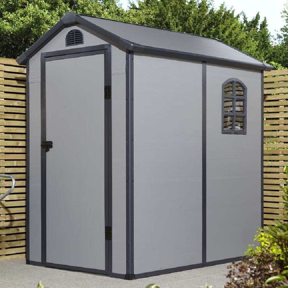 Alloya Plastic Garden Apex Shed In Light Grey 4x6