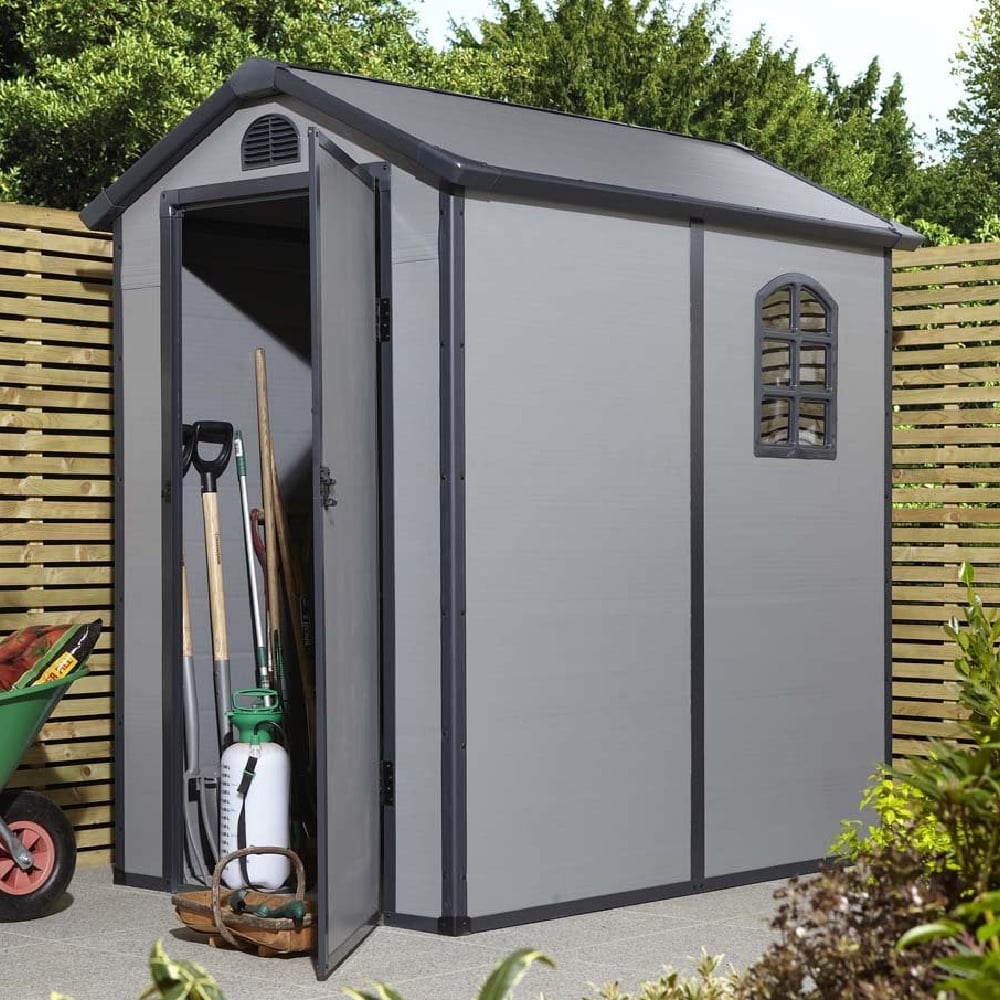 Alloya Plastic Garden Apex Shed In Light Grey 4x6
