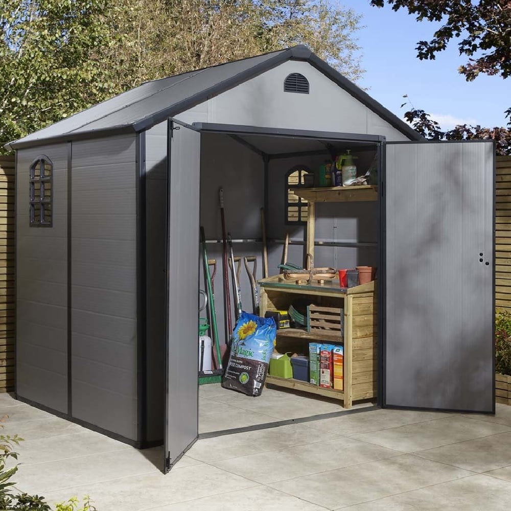 Alloya Plastic Garden Apex Shed In Light Grey 8x6