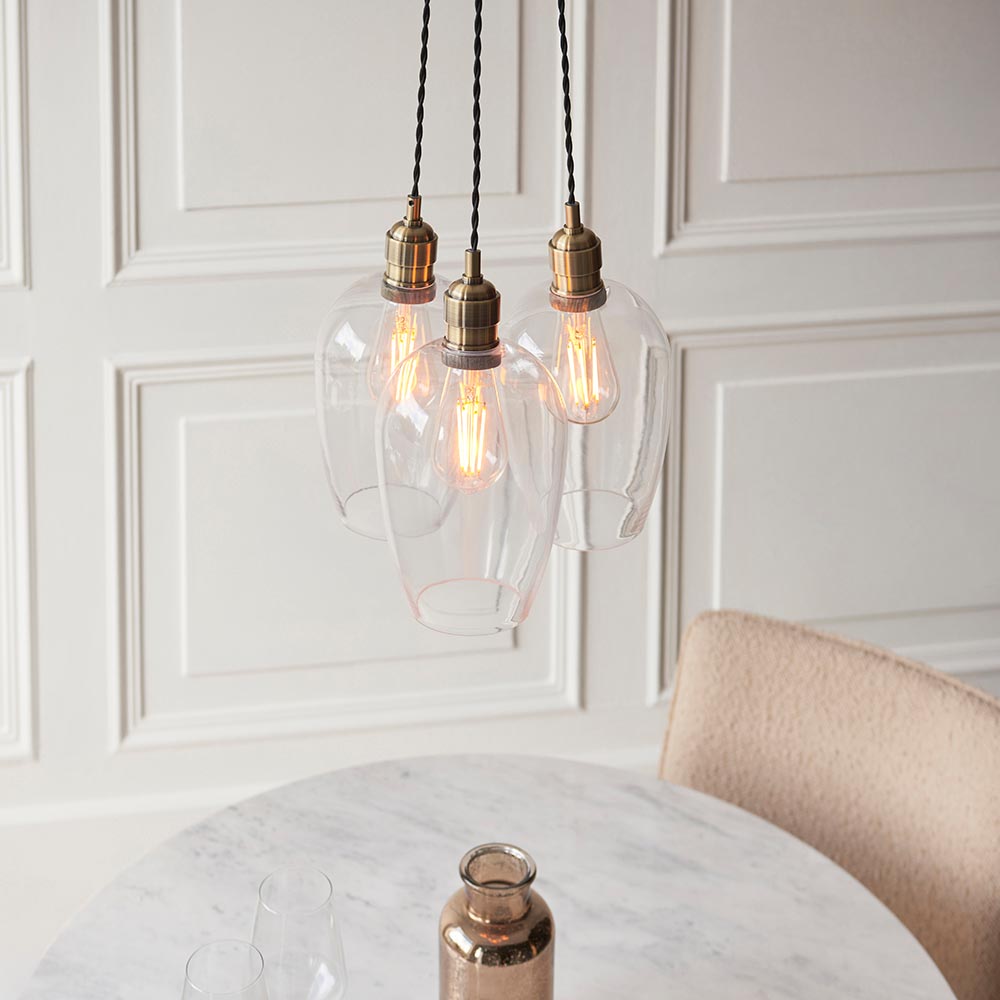 Allston 3 Clear Glass Pendant Ceiling Light In Antique Brass