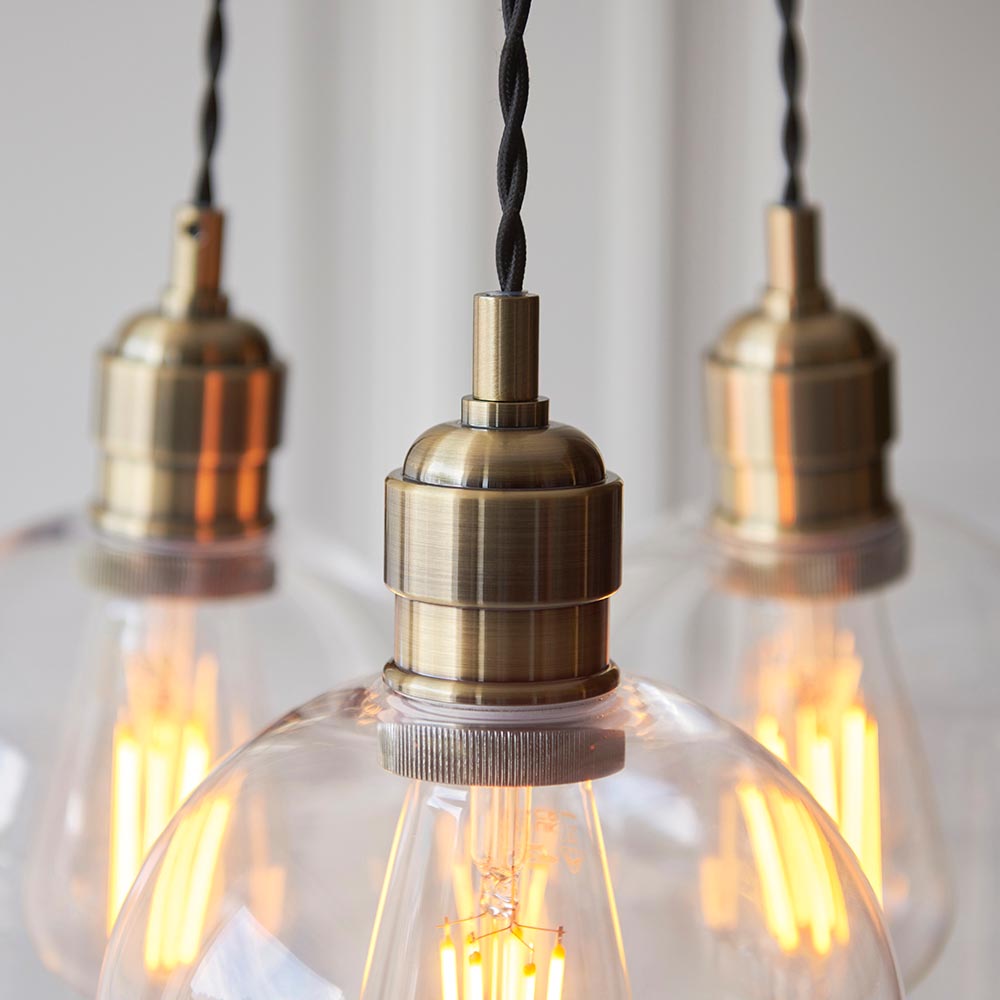 Allston 3 Clear Glass Pendant Ceiling Light In Antique Brass