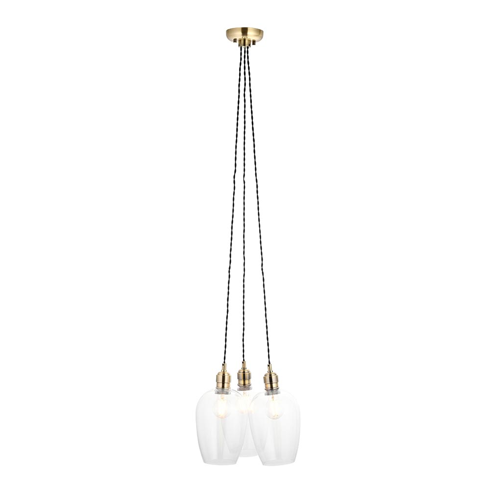 Allston 3 Clear Glass Pendant Ceiling Light In Antique Brass