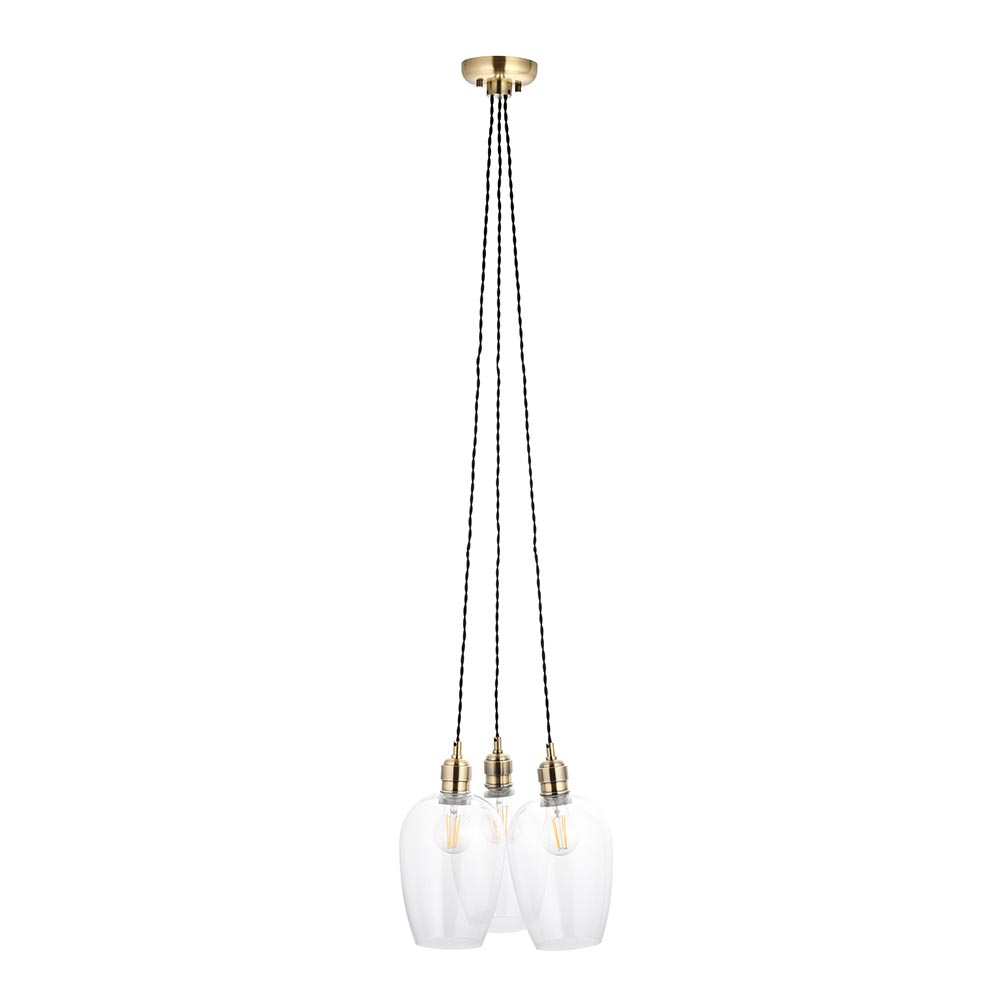 Allston 3 Clear Glass Pendant Ceiling Light In Antique Brass