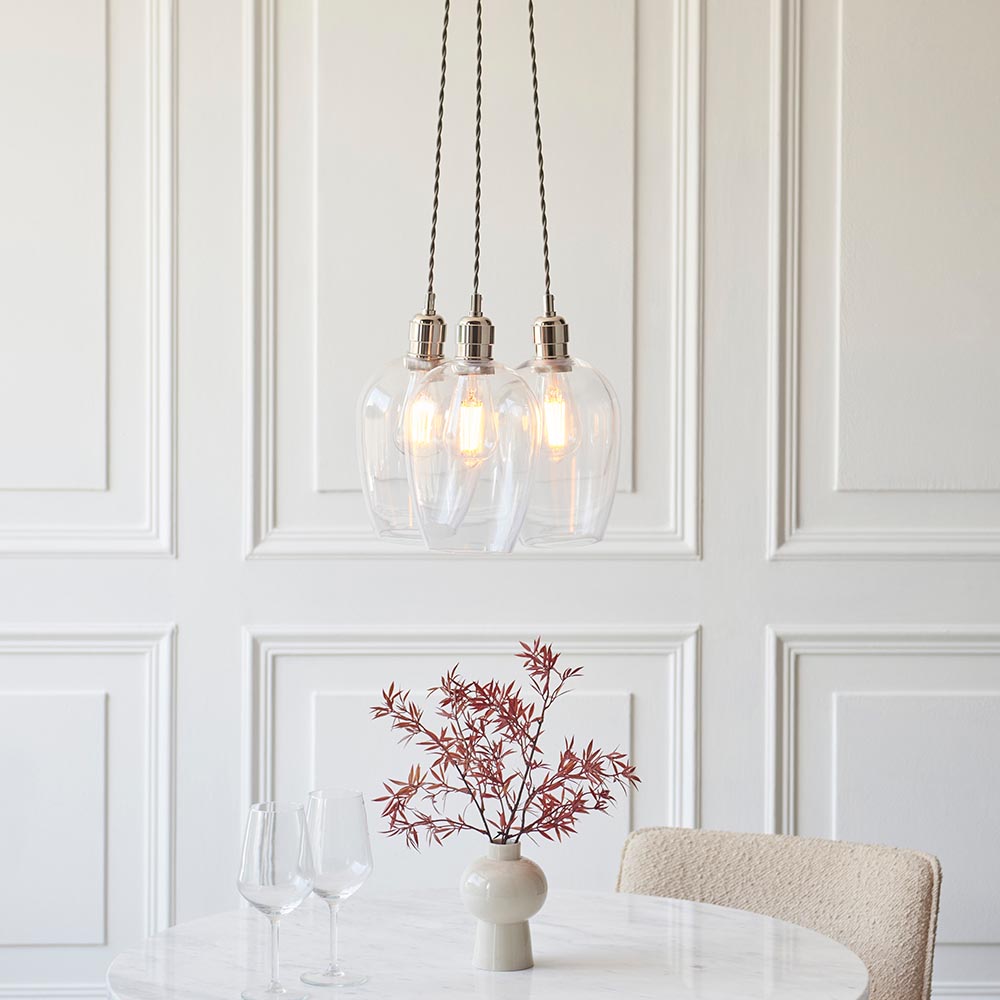 Allston 3 Clear Glass Pendant Ceiling Light In Nickel