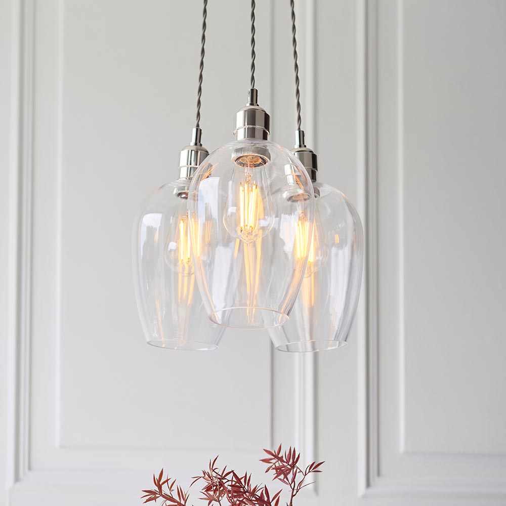 Allston 3 Clear Glass Pendant Ceiling Light In Nickel
