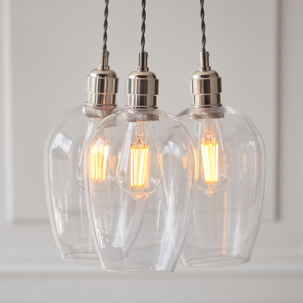 Allston 3 Clear Glass Pendant Ceiling Light In Nickel